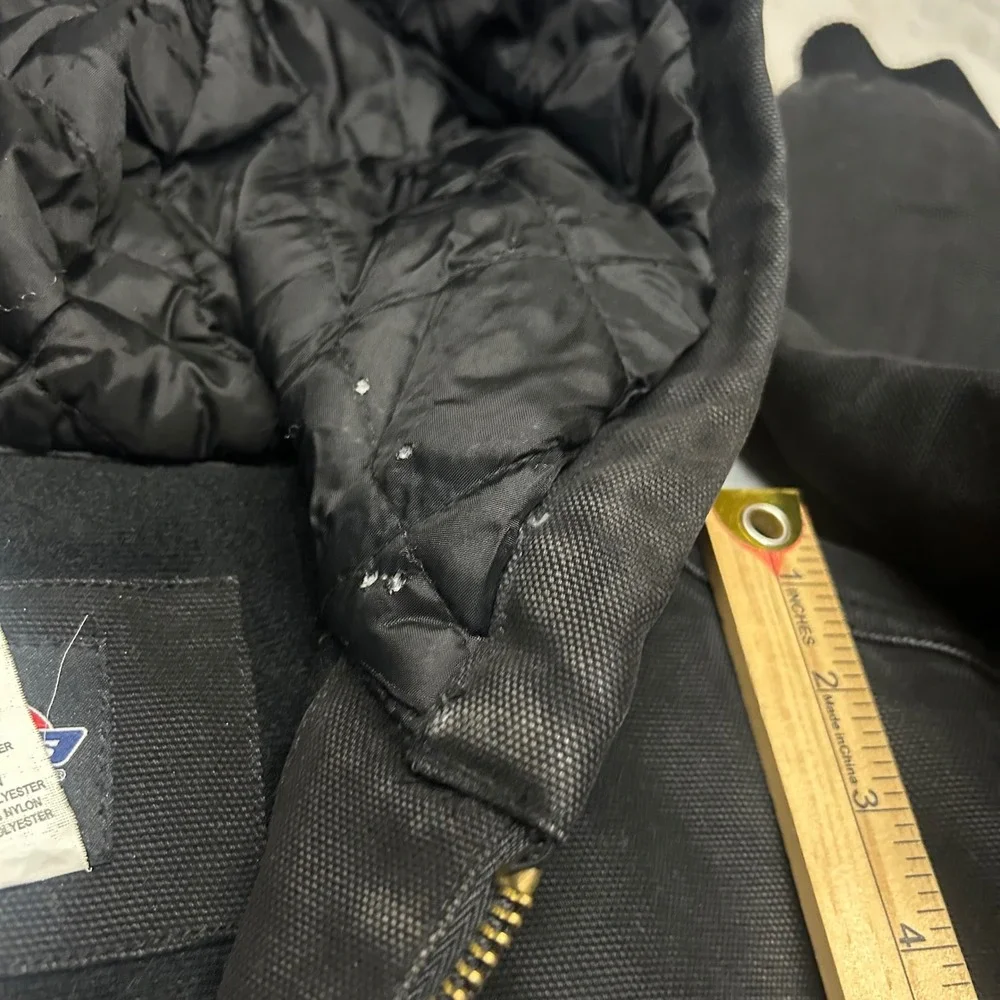 Dickies Hooded Work Jacket Black Mens Size M Canvas Quilted Lined Distressed